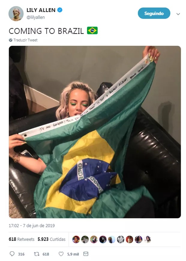 Lily Allen (Foto: Reprodução/Twitter) Lily Allen (Foto: Reprodução/Twitter)