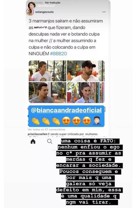 Eliminada do 'BBB 20', Bianca critica Hadon, Petrix e Lucas no Instagram