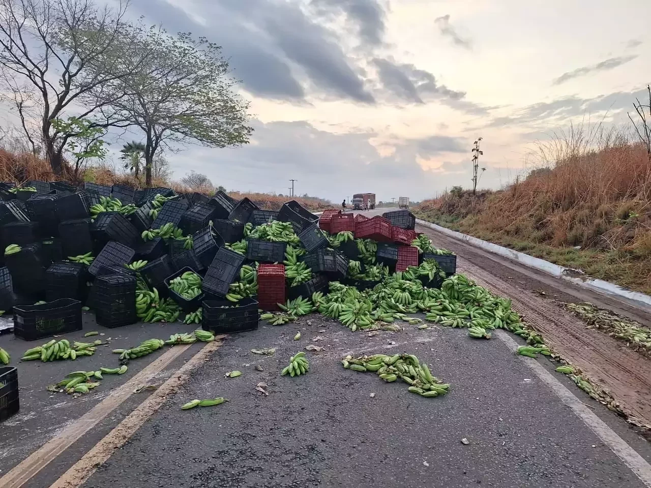 Carreta carregada com bananas capota e condutor fica gravemente ferido no Piauí - Foto: Divulgação/PRF