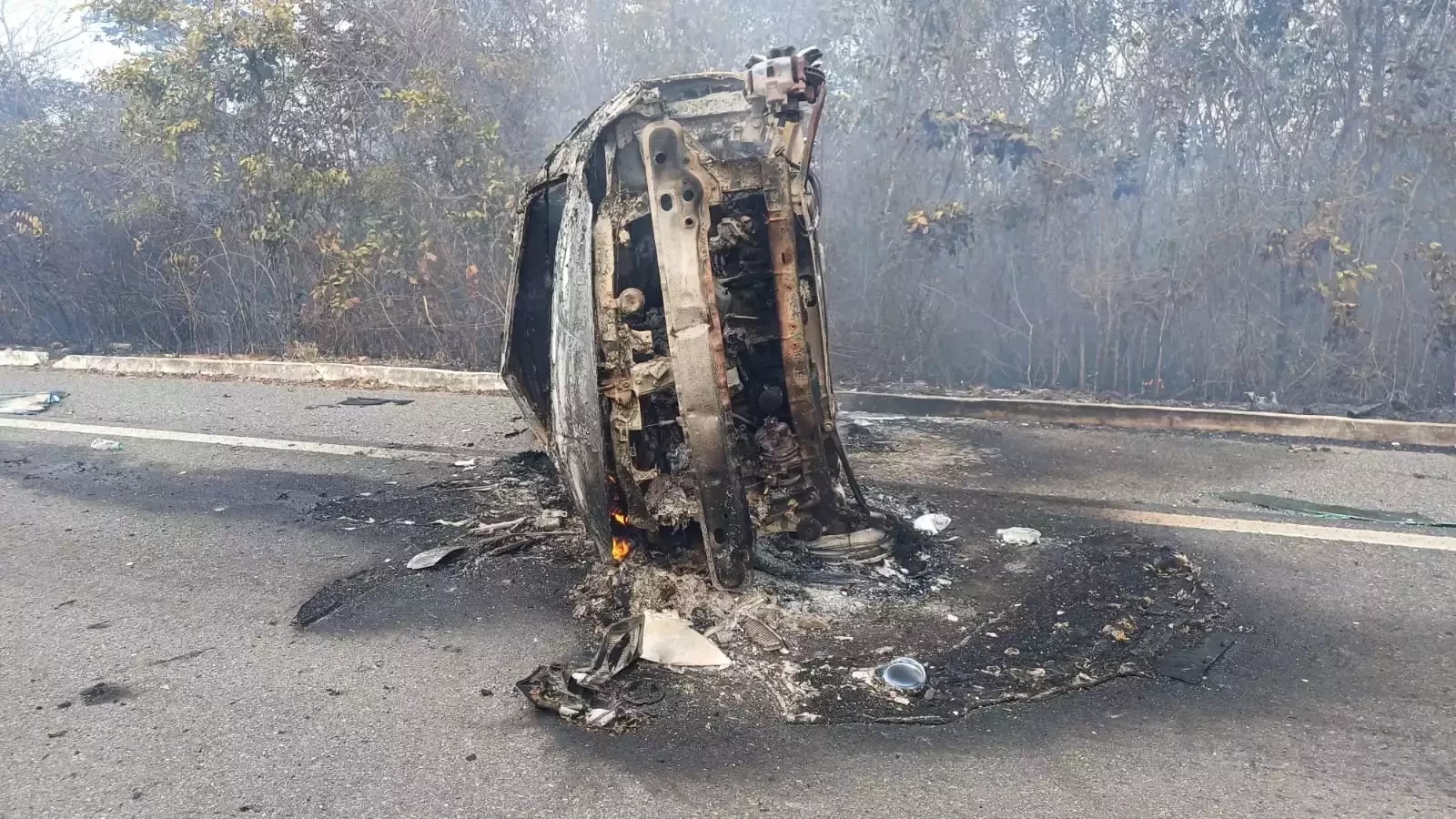 Mulher fica ferida após carro capotar e pegar fogo em rodovia no norte do Piauí - Foto: Divulgação/PRF