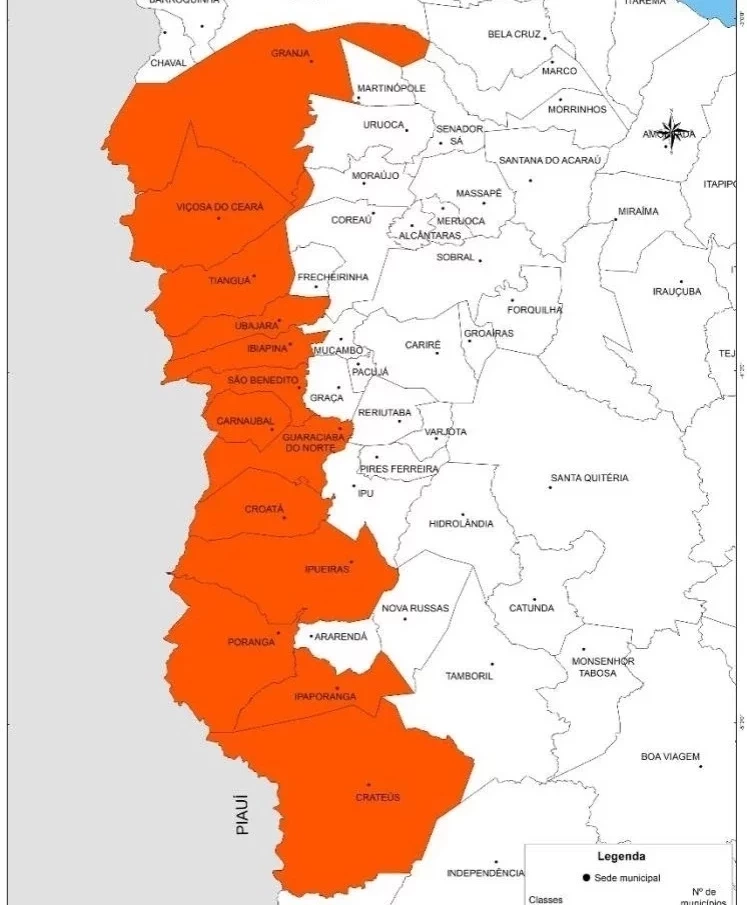 Área do litígio de terras entre o Piauí e o Ceará abrange 13 municípios. Piauí apresentou provas contundentes (Foto: IPECE)