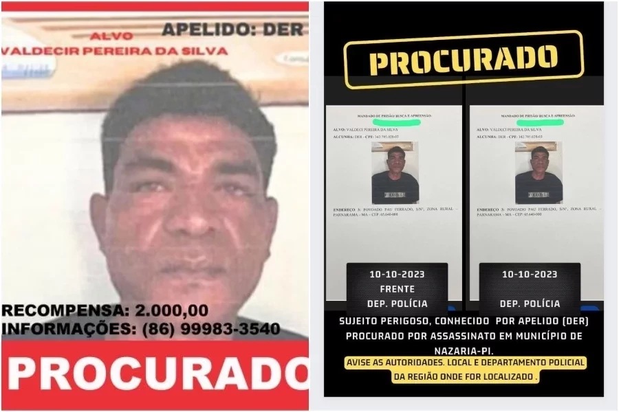 Fotos mostram cartazes de “procurado” de Valdecir Pereira da Silva | FOTO: Montagem/ Meio News