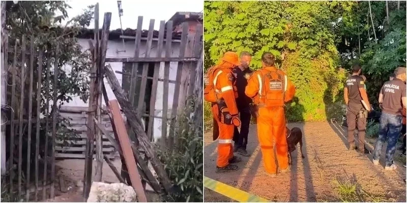 Casa onde foram encontrados os restos mortais do esquartejamento e o local onde o corpo foi encontrado (Foto: Meio News)