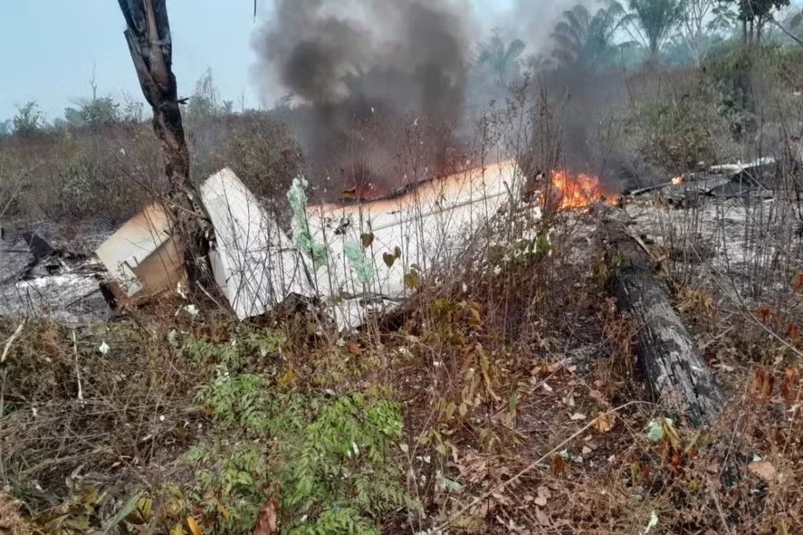 O avião explodiu logo após a queda (Foto: Reprodução)