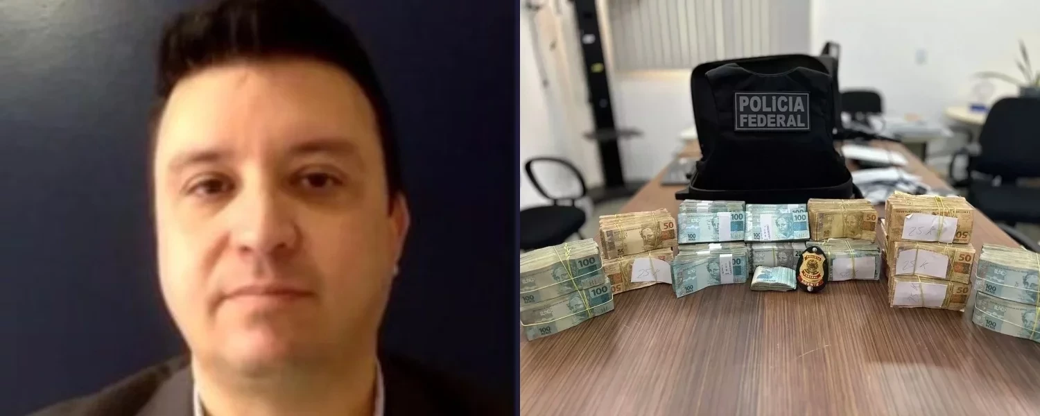 Promotor investigado pela PF e dinheiro apreendido na casa dele | Montagem: Reprodução/ MP-PI e PF-Pi