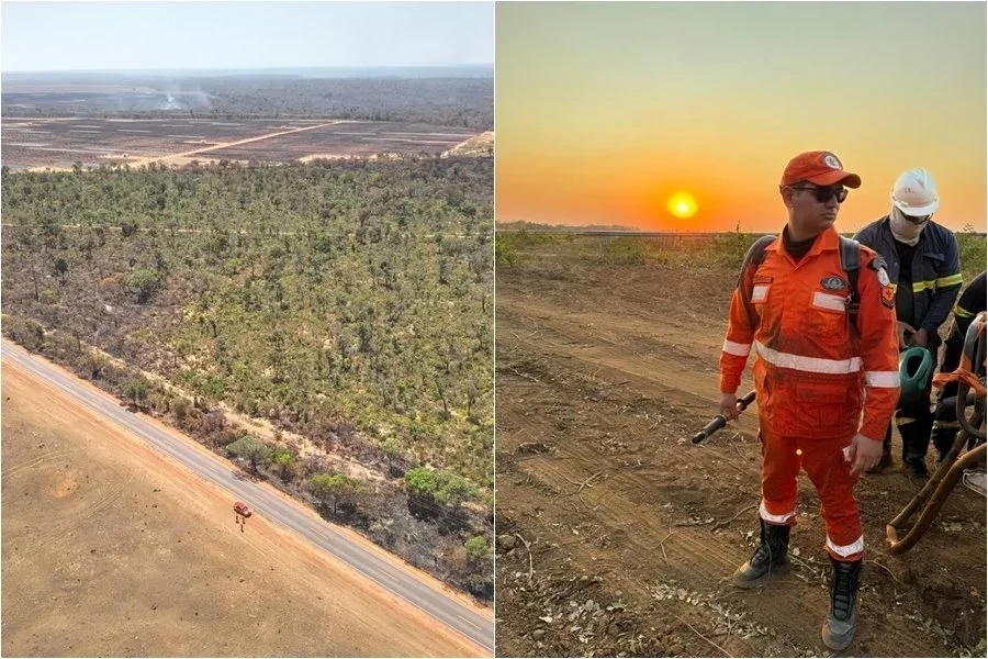 Incêndio próximo de usina solar no Piauí é combatido pelos bombeiros - Foto: Divulgação/PMPI