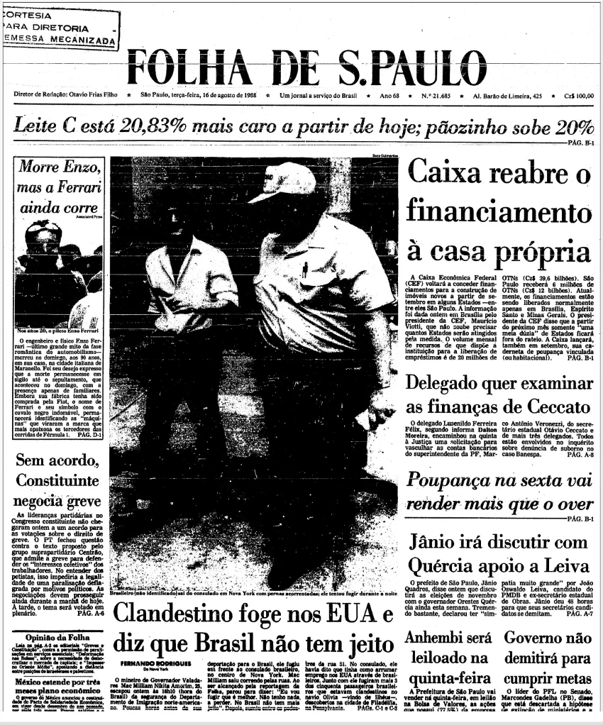 Reportagem da “Folha de S.Paulo” de 16 de agosto de 1988